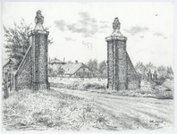 203008 Gezicht op de toegangspoort van de boerderij Oudersvrucht (Kromwijkerdijk 15) tussen Woerden en Linschoten.